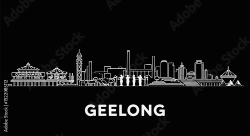 Geelong Skyline Vector with Australia, and black background.