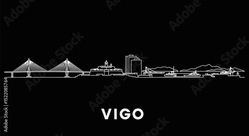 Vigo Skyline Vector with Spain, and Cityscape Silhouette.