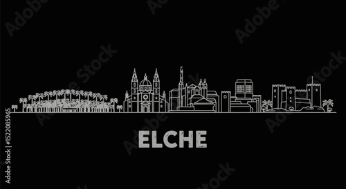 Elche City Skyline Outline.