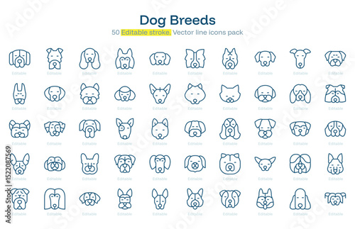Dog Breeds line icon pack. Dog Breeds Stroke icon set. Editable Stroke icon