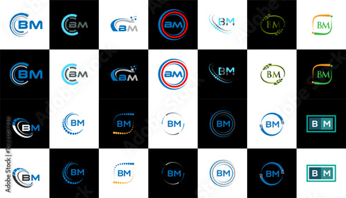 BM minimalist and classic logo set design. BM flat and simple style with black and white color variation letter logo set in one artboard.