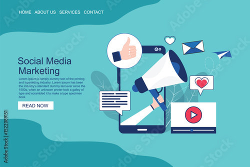 Digital marketing modern concept design ad campaign online promotion mobile apps advertising content social networks