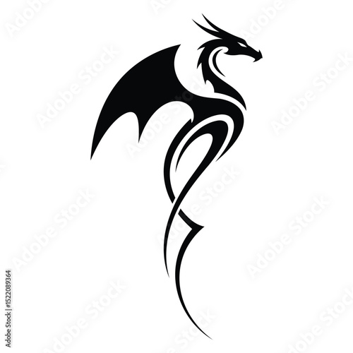 Elegant black silhouette of a mythical dragon design perfect for tattoos or various artistic creations