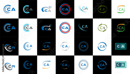 CA minimalist and classic logo set design. CA flat and simple style with black and white color variation letter logo set in one artboard.