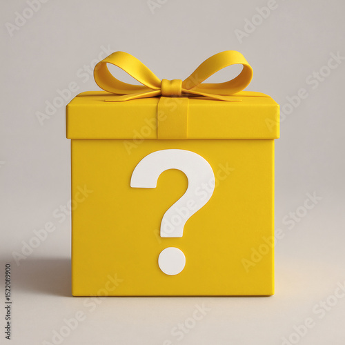 Mystery Gift Box with Question Mark, Yellow Present, Surprise Concept, Unwrapped Secret, Enigmatic Package, Curious Symbol, Hidden Surprise