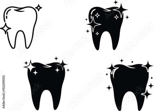 Teeth cleaning editable stroke outline icons set isolated on white background flat vector illustration. Pixel perfect.