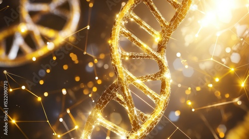 Golden DNA Helix with Sparkling Particles