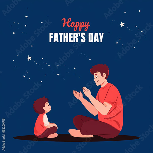 A father and son share a magical moment under a starry night sky, celebrating fathers day
