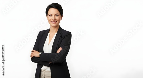 Professional woman portrait confident business person black suit executive headshot on white background