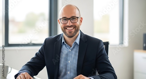 Professional headshot of smiling businessman in suit jacket for corporate website and social media profile