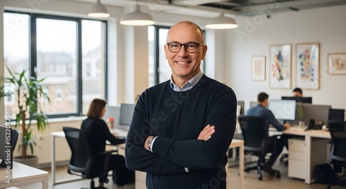 Smiling businessman in office professional headshot business leadership corporate executive portrait confident