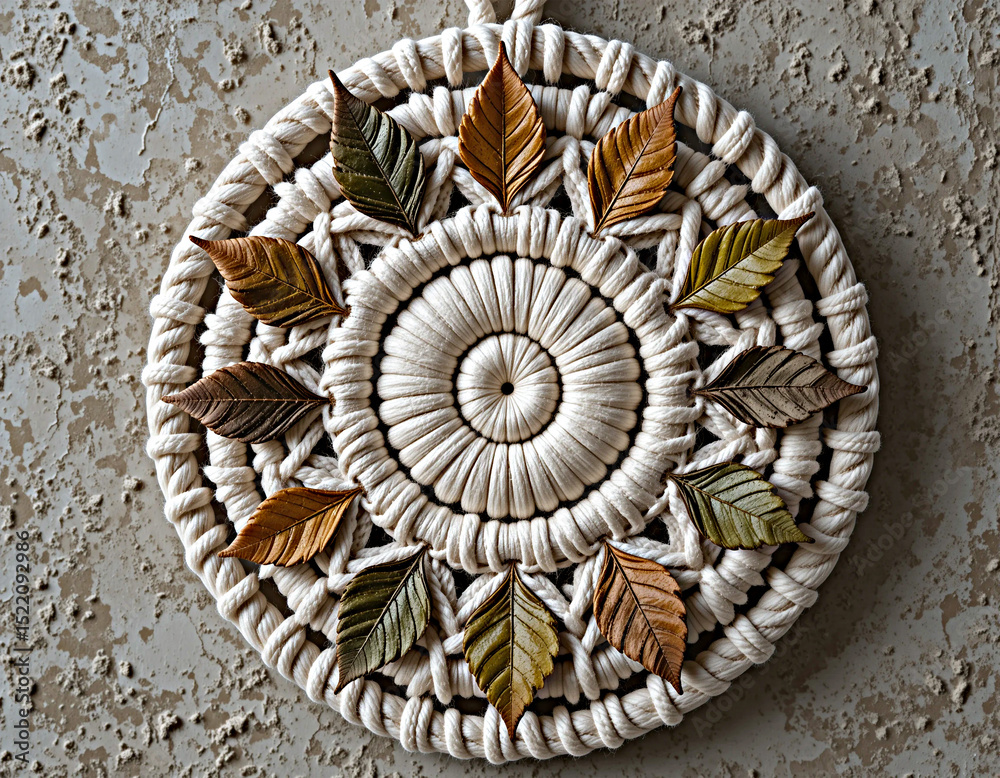 Obraz premium Macrame Wall Hanging with Autumn Leaves Decor