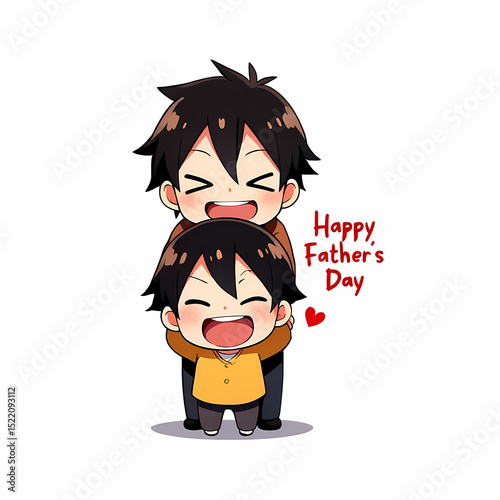 Happy fathers day a joyful son hugs his smiling dad, isolated on white background