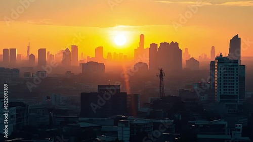 Bangkok skyline awakens at sunrise with vibrant colors and city life at dawn, Bangkok sunrise timelapse