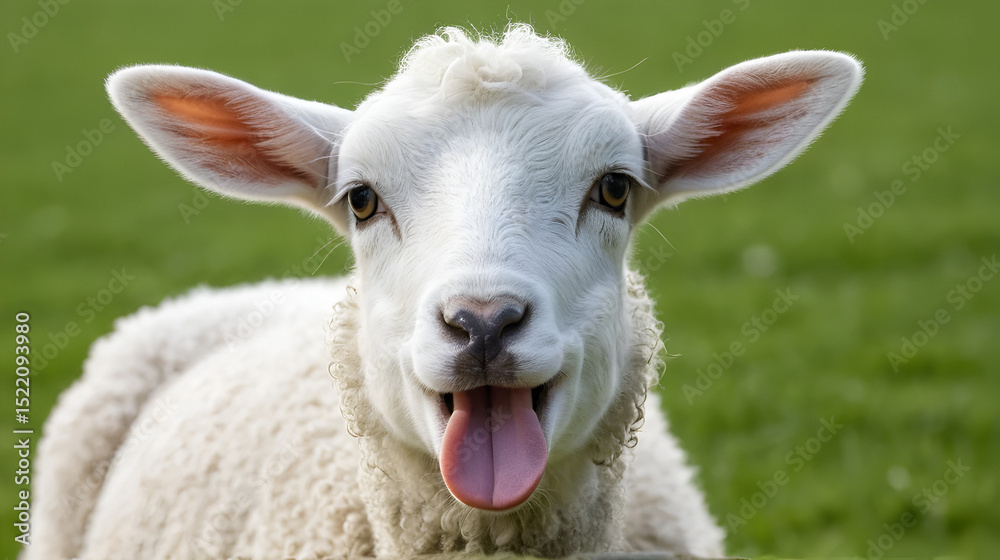 Fototapeta premium Bleating Lamb with Tongue Stretched out of the Mouth