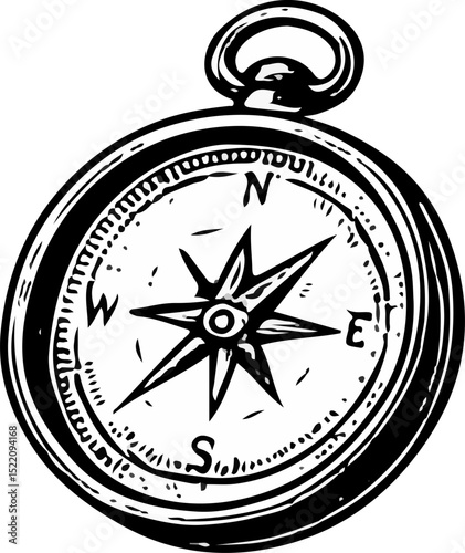Vintage-style compass illustration, essential for wilderness navigation and outdoor adventure