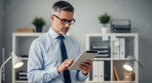 Businessman using tablet for work in office professional man with digital device for business tasks