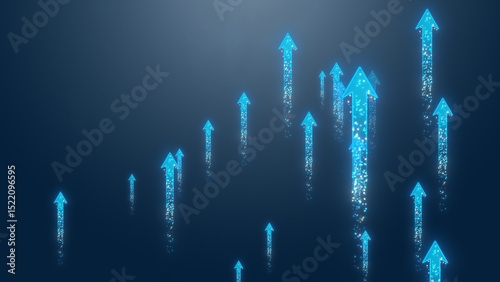 A dynamic visualization of glowing blue arrows pointing upwards, symbolizing growth and progress in a digital landscape.