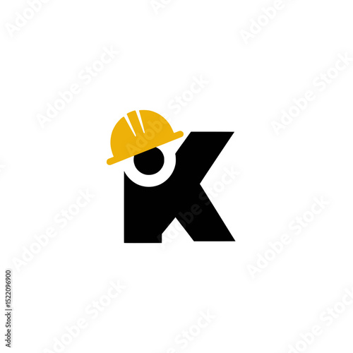 Letter K with Construction Hard Hat Logo, Minimalist logo featuring the letter K merged with a yellow construction helmet, symbolizing safety, labor, or building industry branding.

