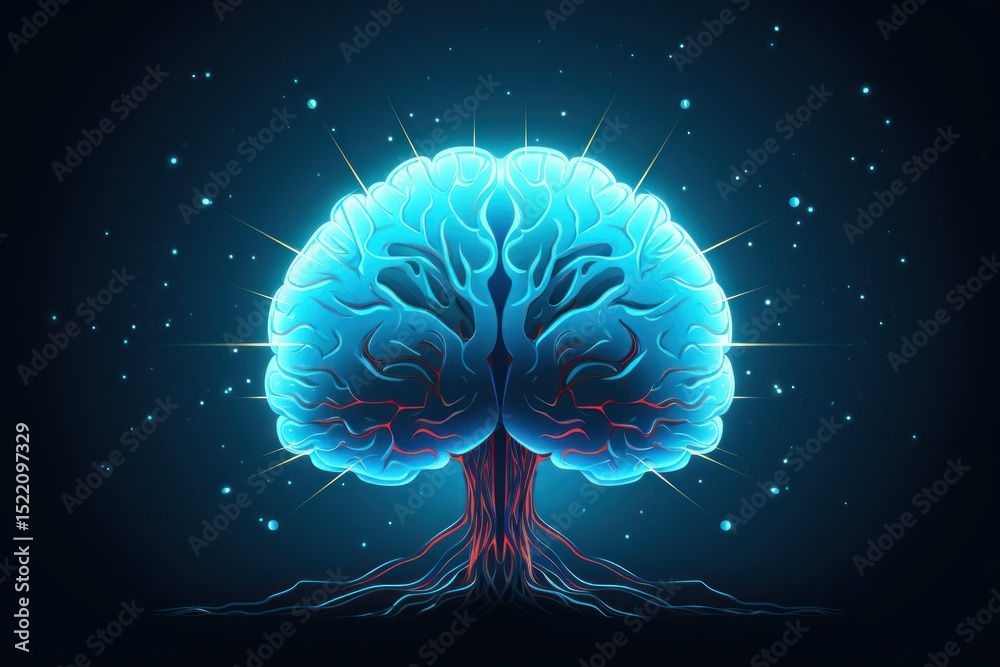 Obraz premium Artificial brain blue sky illuminated.