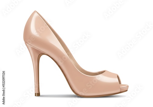 Elegant nude peep toe high heel pump shoe photo