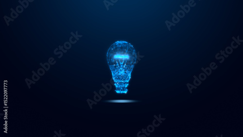 A glowing blue light bulb icon over a dark background, symbolizing innovative ideas and technology advancements in modern society.