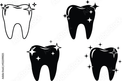 Teeth cleaning editable stroke outline icons set isolated on white background flat vector illustration. Pixel perfect.