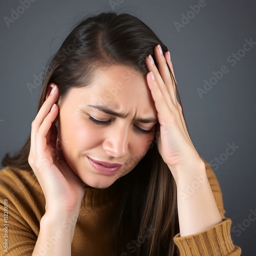 Woman Suffering From Strong Pain, Having Headache, Touching Face