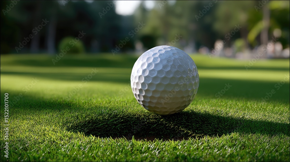 Fototapeta premium Golf ball on green close up illustrating sport and recreation