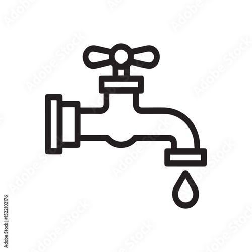 Hand-Drawn Water Tap Vector Illustration Sketch Drawing Line Linear Symbol Icon Engraving Coloring Book Black and White Isolated
