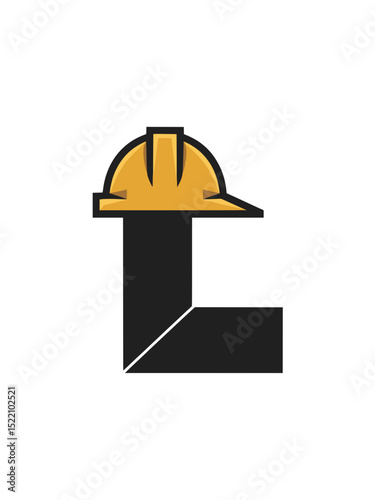 Letter L with Yellow Construction Helmet Icon, Simple vector logo of the letter L wearing a yellow hard hat, representing construction, safety, or labor branding concepts.

