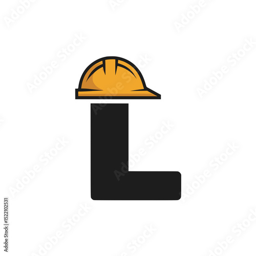 Letter L with Yellow Construction Helmet Icon, Simple vector logo of the letter L wearing a yellow hard hat, representing construction, safety, or labor branding concepts.

