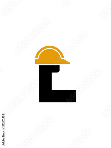 Letter L with Yellow Construction Helmet Icon, Simple vector logo of the letter L wearing a yellow hard hat, representing construction, safety, or labor branding concepts.

