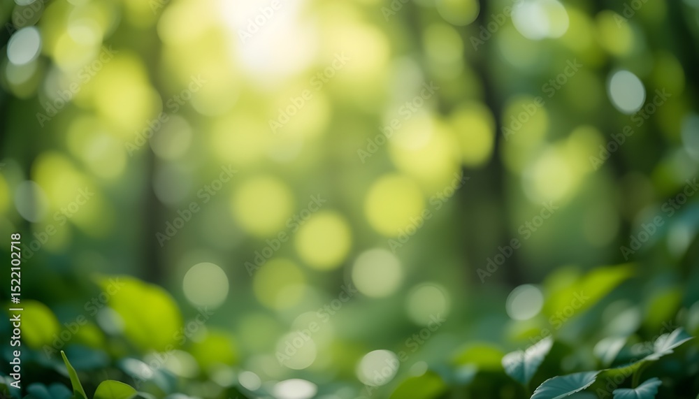 Obraz premium Soft Focus Tranquil Green Nature Background with Light Bokeh Effect for Calm and Peaceful Design