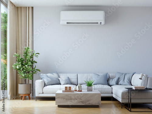 Fototapeta Naklejka Na Ścianę i Meble -  Modern living room interior with air conditioning.Concept for advertising. 3d rendering