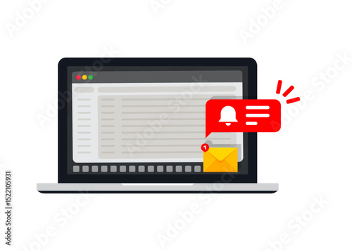 New email message notifications on computer screen. Vector illustration stock illustration