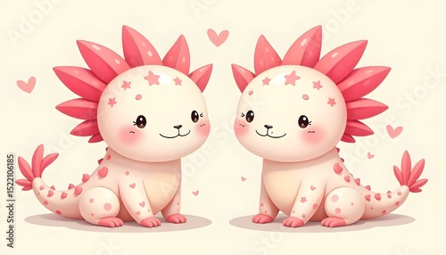 Cute cartoon axolotl set