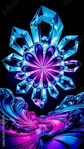 Crystal Fractal Bloom with Neon Swirl Abstract Background Wallpaper 