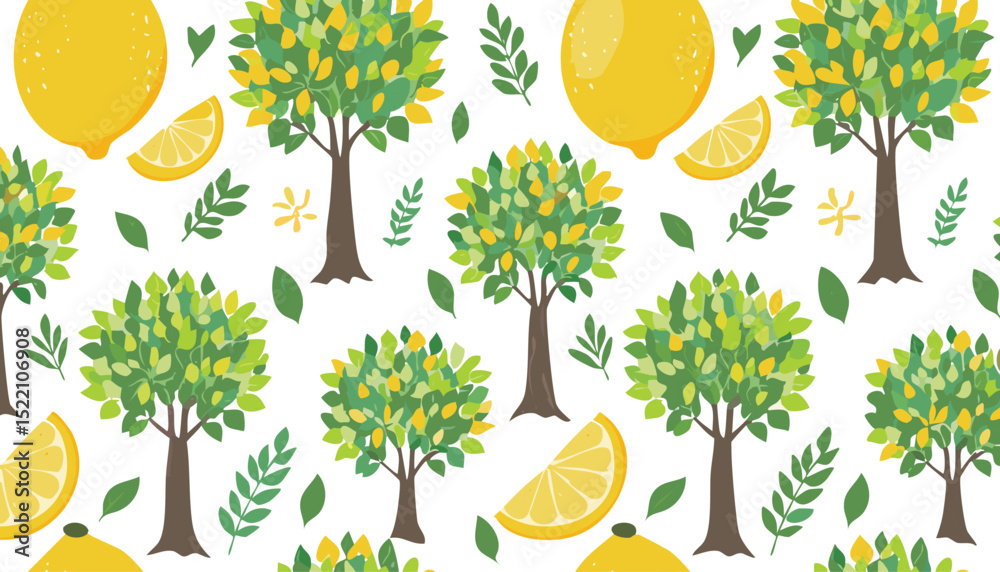 Lemon and tree pattern. Seamless background with Italian Amalfi fruit.leaf, italian, drawn, vignetting, art, illustration, lemon, amalfi, blue, flower, hand, line, pattern, seamless, vector,