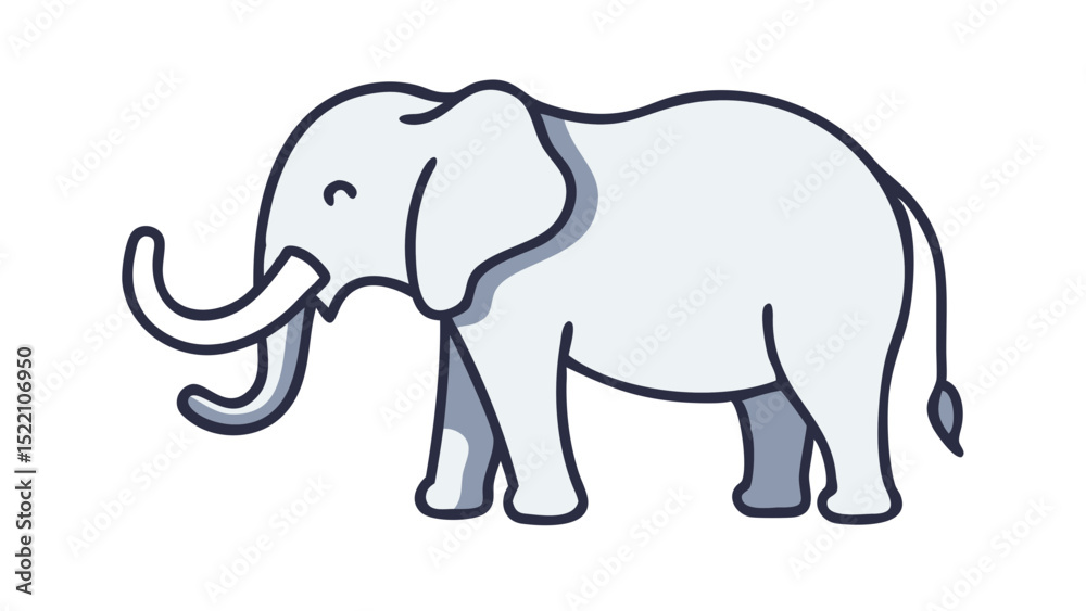 Fototapeta premium Cute and Expressive Regal Elephant Icon with Gracefully Curved Trunk, Defined Tusks, and Tail