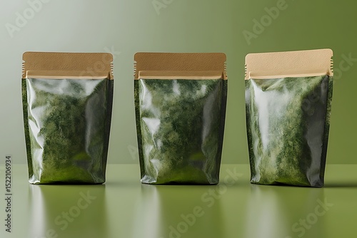 Green Powder Pouch Mockup with Modern Resealable Packaging

