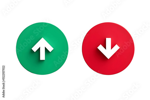 Green up arrow and red down arrow isolated on transparent background