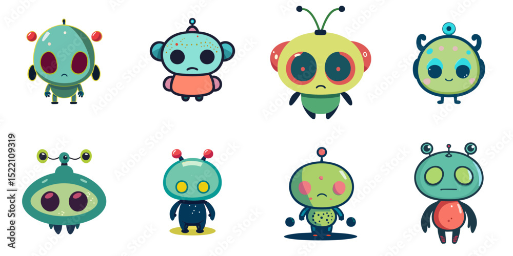 Obraz premium Multiple vector illustrations cute alien