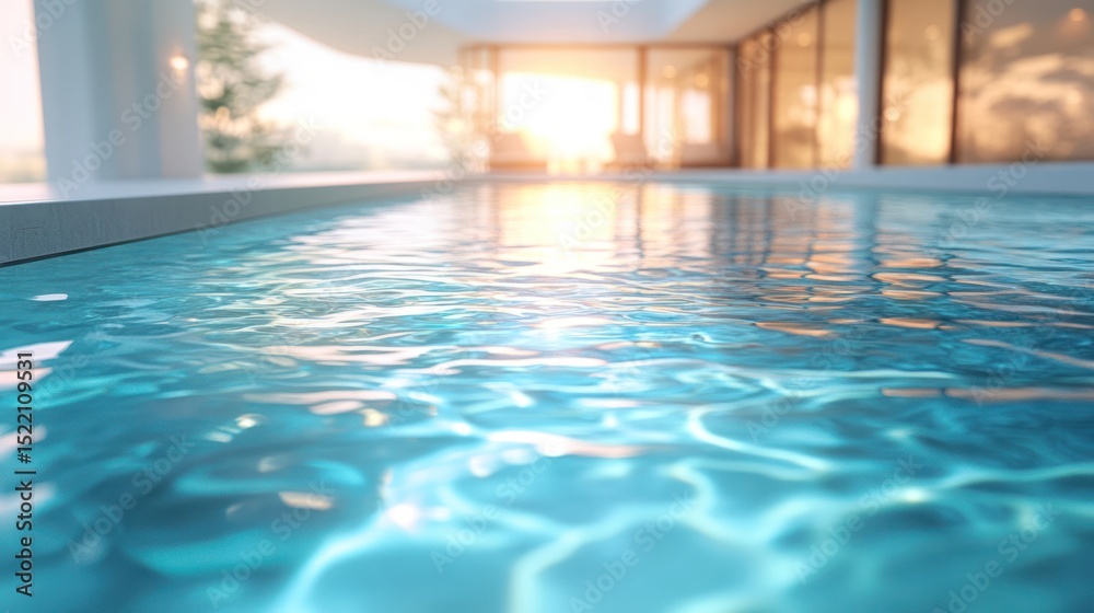 Fototapeta premium Modern pool interior, sunny day, tranquil scene, relaxation, architectural design