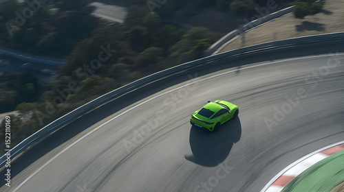 Lime Green Sports Car On Winding Racing Track