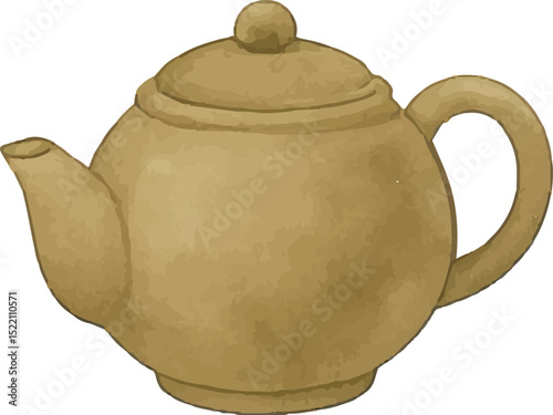 A traditional brown ceramic teapot filled with matcha, showcasing Japanese tea culture. Ideal for brewing authentic green tea with a rustic aesthetic