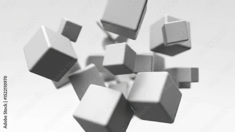 Abstract 3D Render Floating Cubes, Geometric Shapes, Gray Scale Abstract 3D Render Floating Cubes, Geometric Shapes, Gray Scale