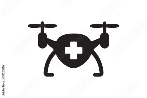 Rescue Drone Cross icon silhouette vector with white background