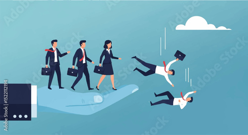 Flat Vector Illustration of Business Support and Risk with Hand Holding Professionals and Falling Figures
