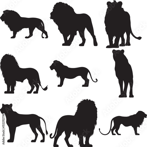 Majestic Lion Silhouette Set Showcasing Strength and Grace